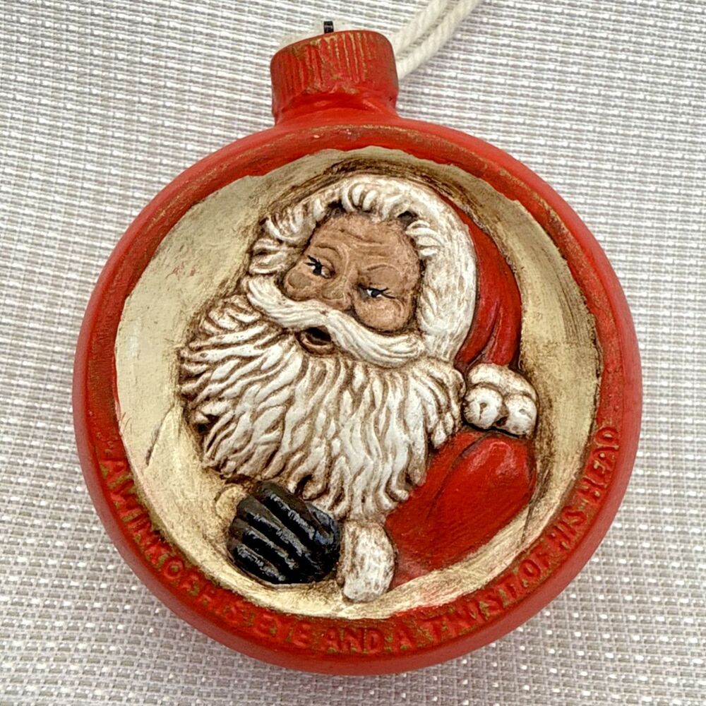 Vintage 1976 Duncan Enterprise Round Santa Claus Christmas Ball Ornament